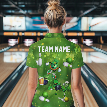 Funny Green shamrock Lucky Bowling Shirts for Women Custom St Patrick Day Team bowling jerseys NQS9325