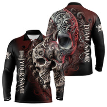 Load image into Gallery viewer, Red and Black Skull Scroll Mens Disc golf polo shirts custom name and team name disc golf jerseys NQS9330