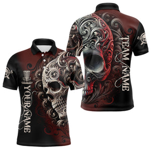 Red and Black Skull Scroll Mens Disc golf polo shirts custom name and team name disc golf jerseys NQS9330