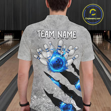Load image into Gallery viewer, Blue flame bowling ball jerseys Gray grunge custom bowling shirts for men, bowling league shirts NQS11396