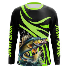 Load image into Gallery viewer, Personalized Walleye Long Sleeve Fishing Shirts, Walleye Tournament Fishing Jerseys | Green NQS7424