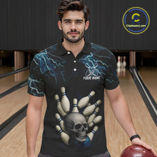 Load image into Gallery viewer, Blue Thunder Lightning Skull Reaper Bowling Polo, 1/4 Zip Shirts For Men Custom team bowling jerseys NQS9849