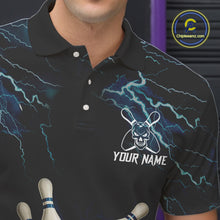 Load image into Gallery viewer, Blue Thunder Lightning Skull Reaper Bowling Polo, 1/4 Zip Shirts For Men Custom team bowling jerseys NQS9849
