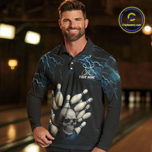 Load image into Gallery viewer, Blue Thunder Lightning Skull Reaper Bowling Polo, 1/4 Zip Shirts For Men Custom team bowling jerseys NQS9849