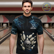 Load image into Gallery viewer, Blue Thunder Lightning Skull Reaper Bowling Polo, 1/4 Zip Shirts For Men Custom team bowling jerseys NQS9849