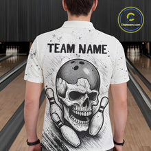Load image into Gallery viewer, Black and White Grunge Skull Bowling Polo, 1/4 Zip Shirts For Men Custom Skull team bowling jerseys NQS9854
