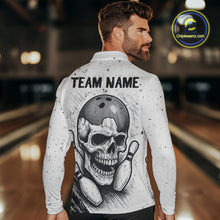 Load image into Gallery viewer, Black and White Grunge Skull Bowling Polo, 1/4 Zip Shirts For Men Custom Skull team bowling jerseys NQS9854