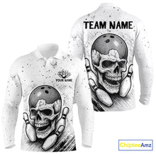 Load image into Gallery viewer, Black and White Grunge Skull Bowling Polo, 1/4 Zip Shirts For Men Custom Skull team bowling jerseys NQS9854
