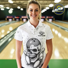 Load image into Gallery viewer, Black and White Grunge Skull Bowling Polo, 1/4 Zip Shirts For Women Custom Skull team bowling jerseys NQS9854