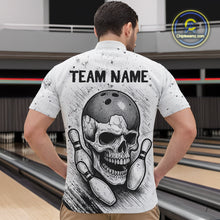 Load image into Gallery viewer, Black and White Grunge Skull Bowling Polo, 1/4 Zip Shirts For Men Custom Skull team bowling jerseys NQS9854
