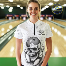 Load image into Gallery viewer, Black and White Grunge Skull Bowling Polo, 1/4 Zip Shirts For Women Custom Skull team bowling jerseys NQS9854