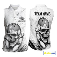 Load image into Gallery viewer, Black and White Grunge Skull Bowling Sleeveless Polo shirt Custom Skull team bowling jerseys NQS9854