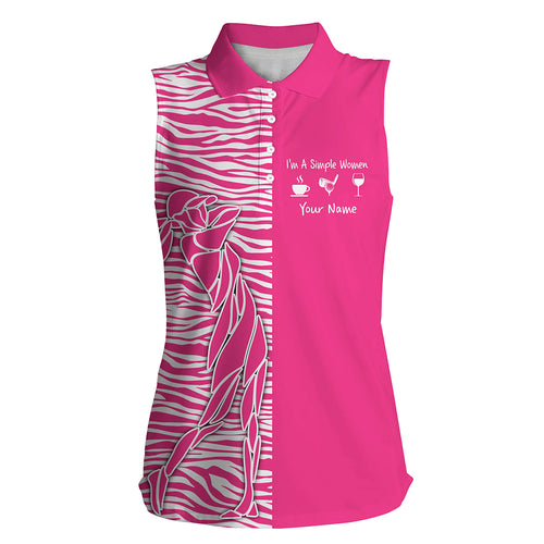 Women sleeveless polo shirt custom I'm a simple women coffee golf wine zebra pattern ladies golf tops NQS5402