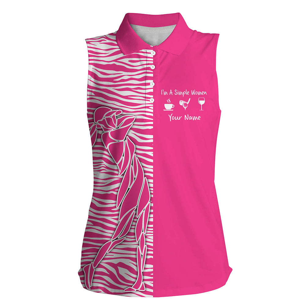 Women sleeveless polo shirt custom I'm a simple women coffee golf wine zebra pattern ladies golf tops NQS5402