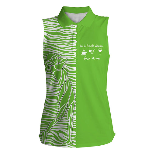 Women sleeveless polo shirt custom I'm a simple women coffee golf wine zebra pattern ladies golf tops NQS5403
