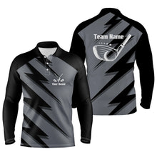 Load image into Gallery viewer, Mens golf polo shirt black lightning custom name and team name golf shirt, golfing gifts NQS5407