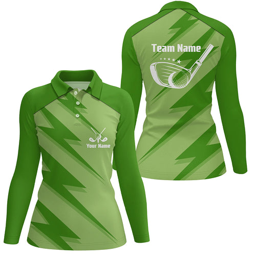Personalized women golf polo shirts green lightning custom name and team name golf shirt, golfing gift NQS5408
