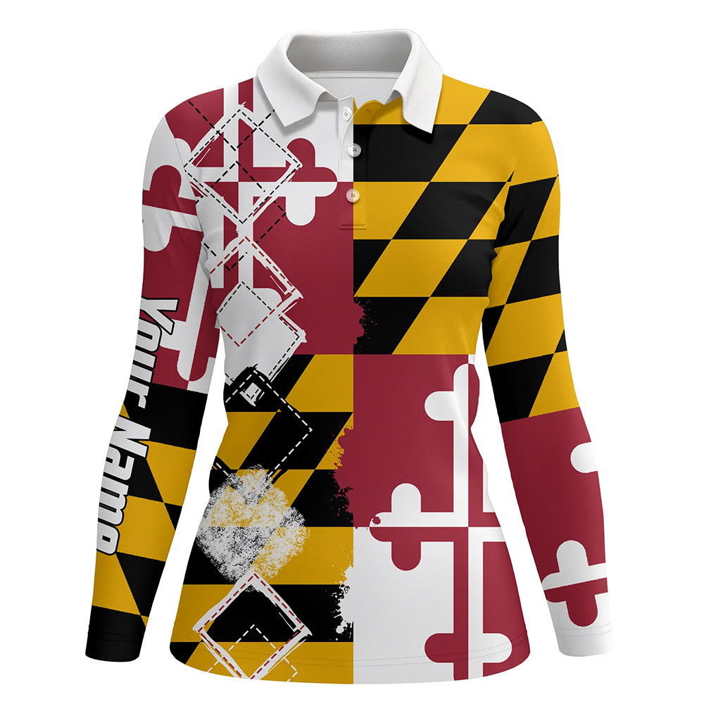 Maryland Flag Patriot Custom Name Golf Shirts For Women, Gift For The  Golfers