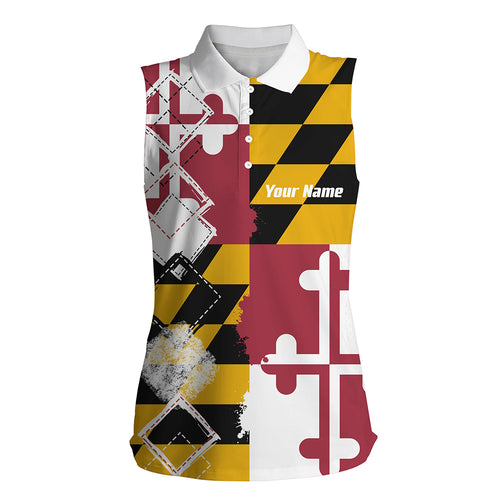Women sleeveless polo shirt Maryland flag patriot custom golf shirts for women, gift for the golfers NQS5404