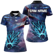 Load image into Gallery viewer, Personalized American flag blue lightning thunder Bowling shirts For Women Custom Team Bowling Jerseys NQS7686