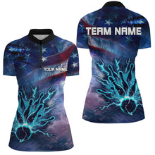 Load image into Gallery viewer, Personalized American flag blue lightning thunder Bowling shirts For Women Custom Team Bowling Jerseys NQS7686