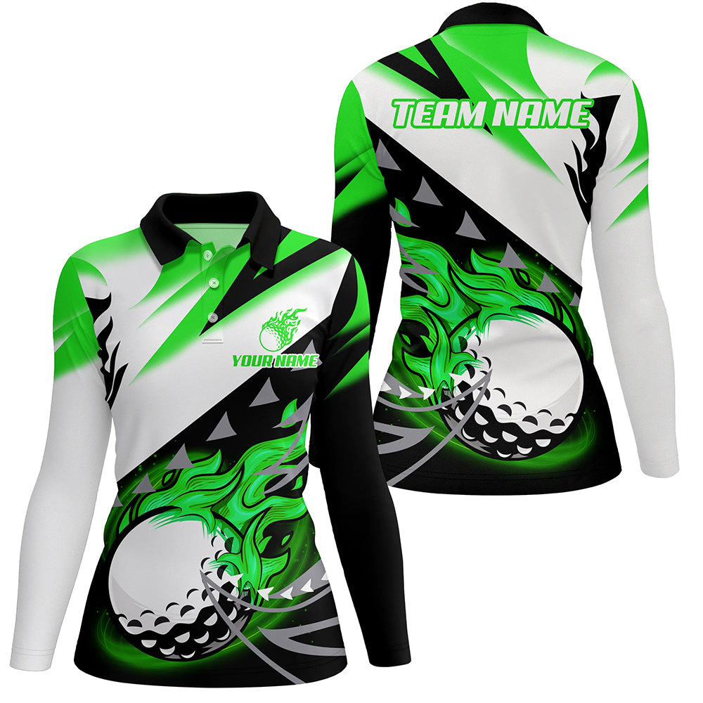 Black and White Women golf polo shirt custom flame golf ball golf apparel for ladies, golf gift| Green NQS8001