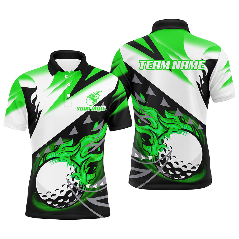 Black and White Mens golf polo shirts custom flame golf ball golf apparel for men, golf gifts | Green NQS8001