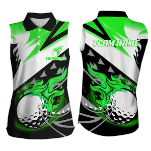 Black & White Women sleeveless golf polo shirt custom flame golf ball golf apparel for ladies | Green NQS8001