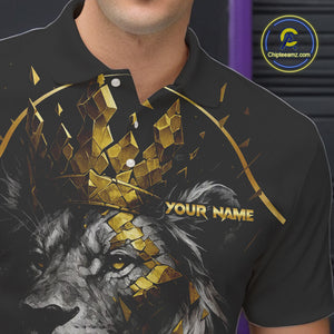 Custom Black and Gold Lion Bowling Polo, Quarter Zip shirts for Men, Lion Team Bowling Jerseys NQS10231