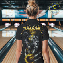 Load image into Gallery viewer, Custom Black and Gold Lion Bowling Polo, Quarter Zip shirts for Women, Lion Team Bowling Jerseys NQS10231