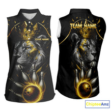 Load image into Gallery viewer, Custom Black and Gold Lion Bowling Sleeveless Polo shirt for Women, Lion Team Bowling Jerseys NQS10231