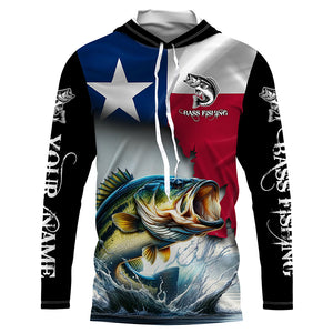 Texas Bass fishing Texas flag, TX fishing Customize Name UV Long Sleeve Fishing Shirts NQS2181