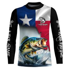 Load image into Gallery viewer, Texas Bass fishing Texas flag, TX fishing Customize Name UV Long Sleeve Fishing Shirts NQS2181