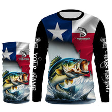 Load image into Gallery viewer, Texas Bass fishing Texas flag, TX fishing Customize Name UV Long Sleeve Fishing Shirts NQS2181