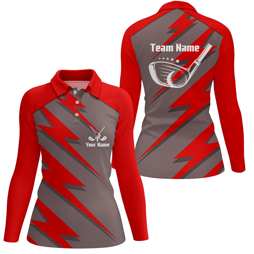 Personalized women golf polo shirts red lightning custom name and team name golf shirt, golfing gift NQS6089