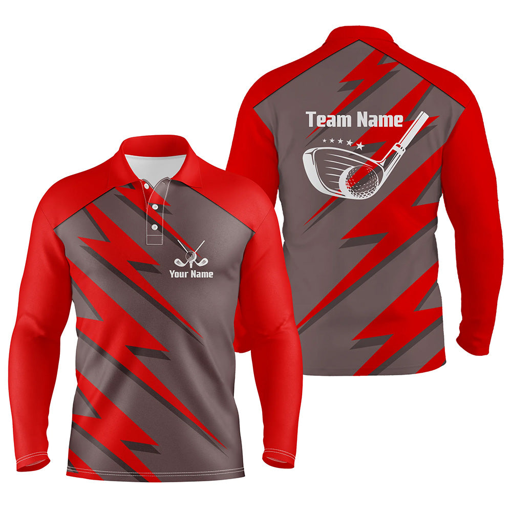 Mens golf polo shirt red lightning custom name and team name golf shirt, golfing gifts NQS6089