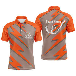 Mens golf polo shirt orange lightning custom name and team name golf shirt, golfing gifts NQS6090