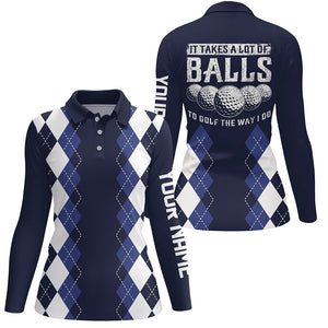 Womens golf polo shirts custom it takes a lot of balls to golf the way I do argyle pattern | Navy NQS6092