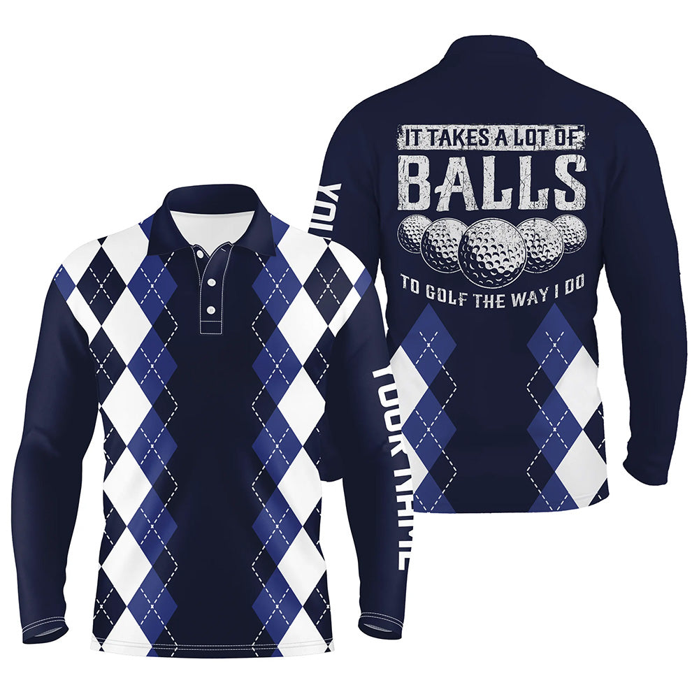 Men golf polo shirts custom it takes a lot of balls to golf the way I do argyle pattern | Navy NQS6092
