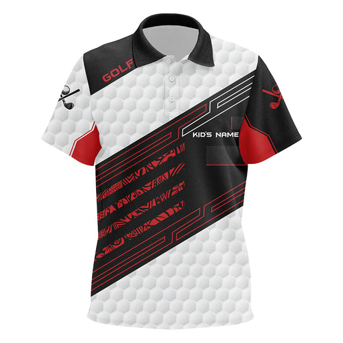 Black and white Golf ball pattern Kid golf polo shirts Custom Golf outfit for kid, golfing gift | Red NQS8204