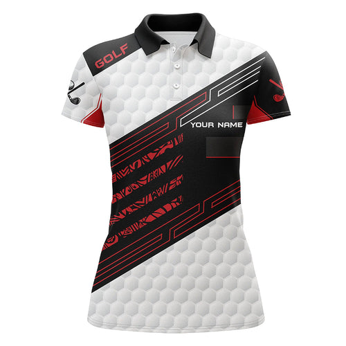 Black and white Golf ball pattern Womens golf polo shirts Custom Golf outfit for ladies | Red NQS8204