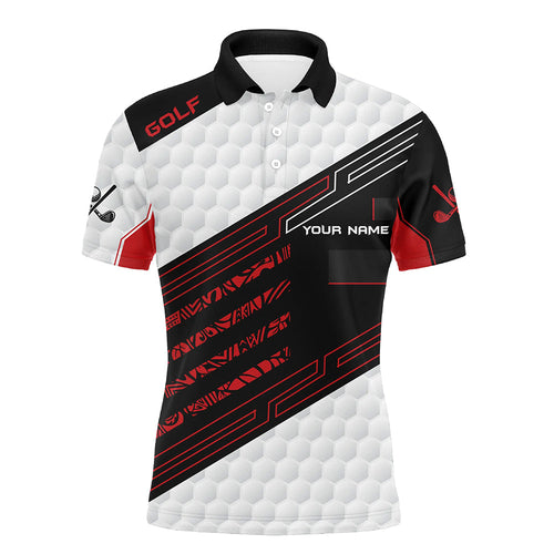 Black and white Golf ball pattern Mens Golf Polo Shirts Custom Golf outfit men, golfing gifts | Red NQS8204