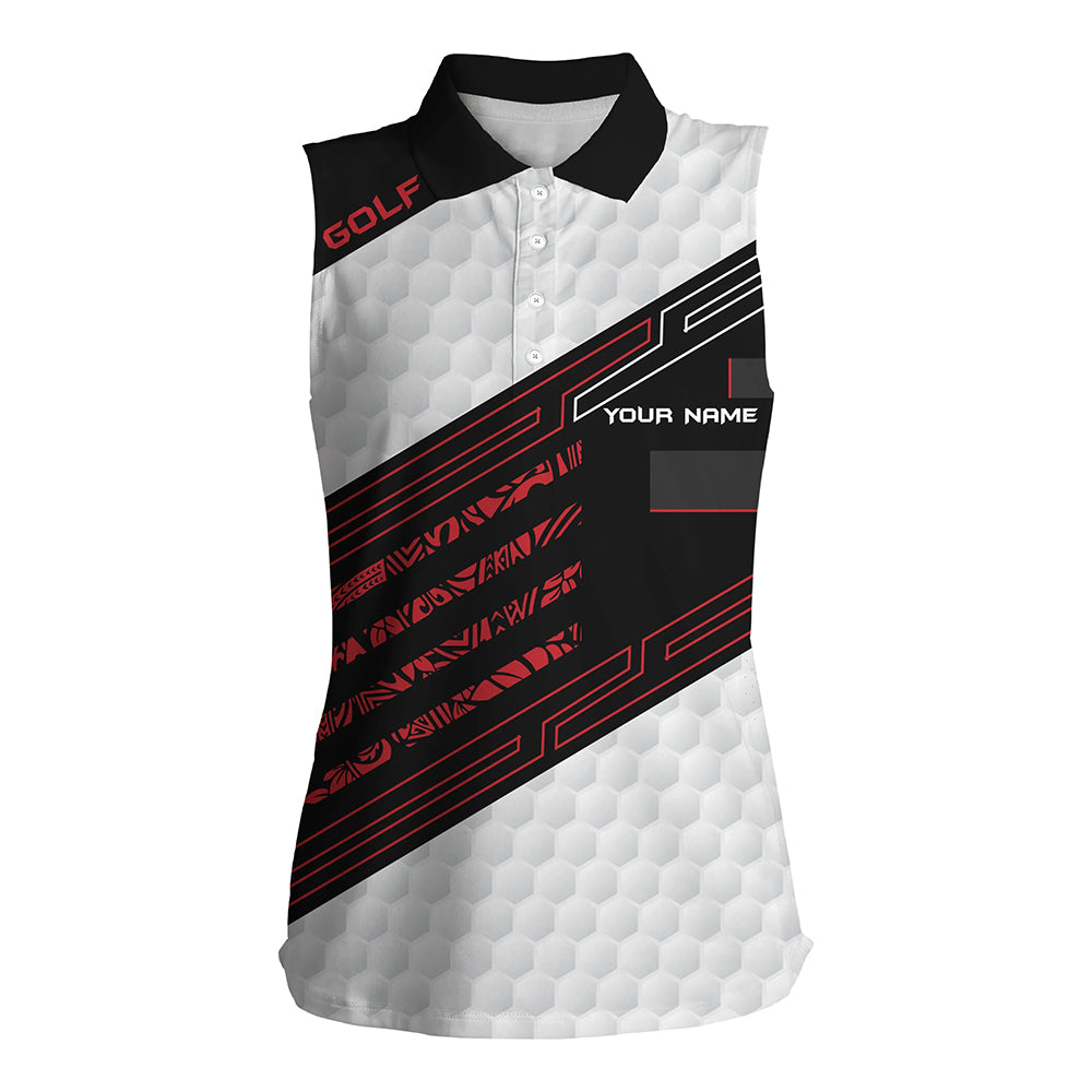 Black and white Golf ball pattern Women sleeveless polo shirt Custom Golf outfit for ladies | Red NQS8204