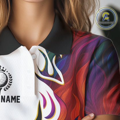Colorful Rainbow Flame golf ball Women golf polo shirts custom team golf jerseys, laddies golf attire NQS10399