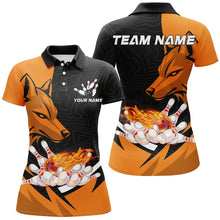 Load image into Gallery viewer, Black and Orange Flame Bowling Polo, 1/4 Zip Shirts For Women Custom Wolf Bowling Team League Jersey NQS8643