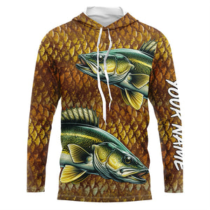 Walleye fishing scales Custom long sleeve Fishing Shirts, personalized freshwater fishing jerseys NQS6800