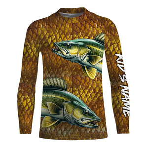 Walleye fishing scales Custom long sleeve Fishing Shirts, personalized freshwater fishing jerseys NQS6800