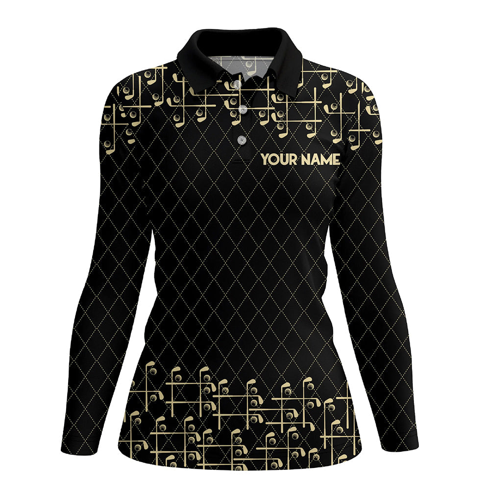 Black and Gold argyle pattern golf clubs Womens Golf Polo Shirts Custom Golf attire for women NQS9123