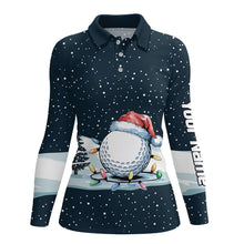 Load image into Gallery viewer, Blue Christmas Golf Ball in Snow Womens Golf Polo Shirts Custom Christmas Golf shirt for ladies NQS9129