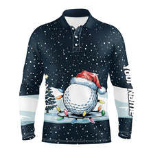 Load image into Gallery viewer, Blue Christmas Golf Ball in Snow Mens Golf Polo Shirts Custom Christmas Golf shirt for men NQS9129